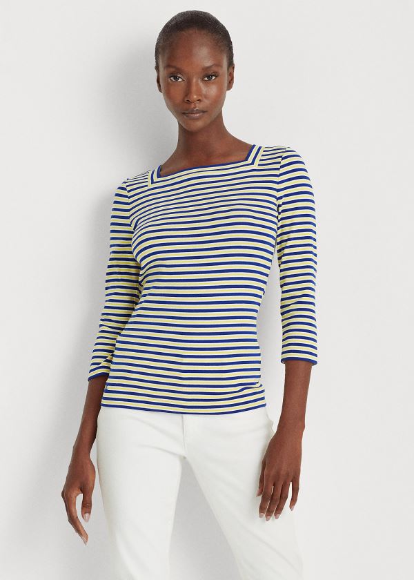 Tops Ralph Lauren Mujer Azul Rey Azules / Blancos / Amarillos - Striped Cotton-Blend - XBRHC9321